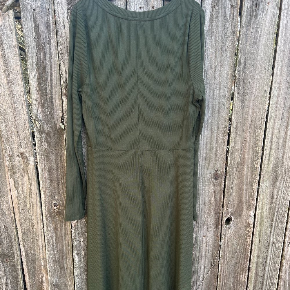 Army Green Ribbed Dress - Picture 3 of 5